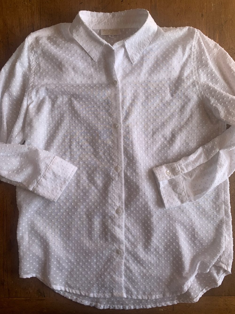 Basic Threads Santa Monica White Swiss Dot Button-Down Blouse - Women
